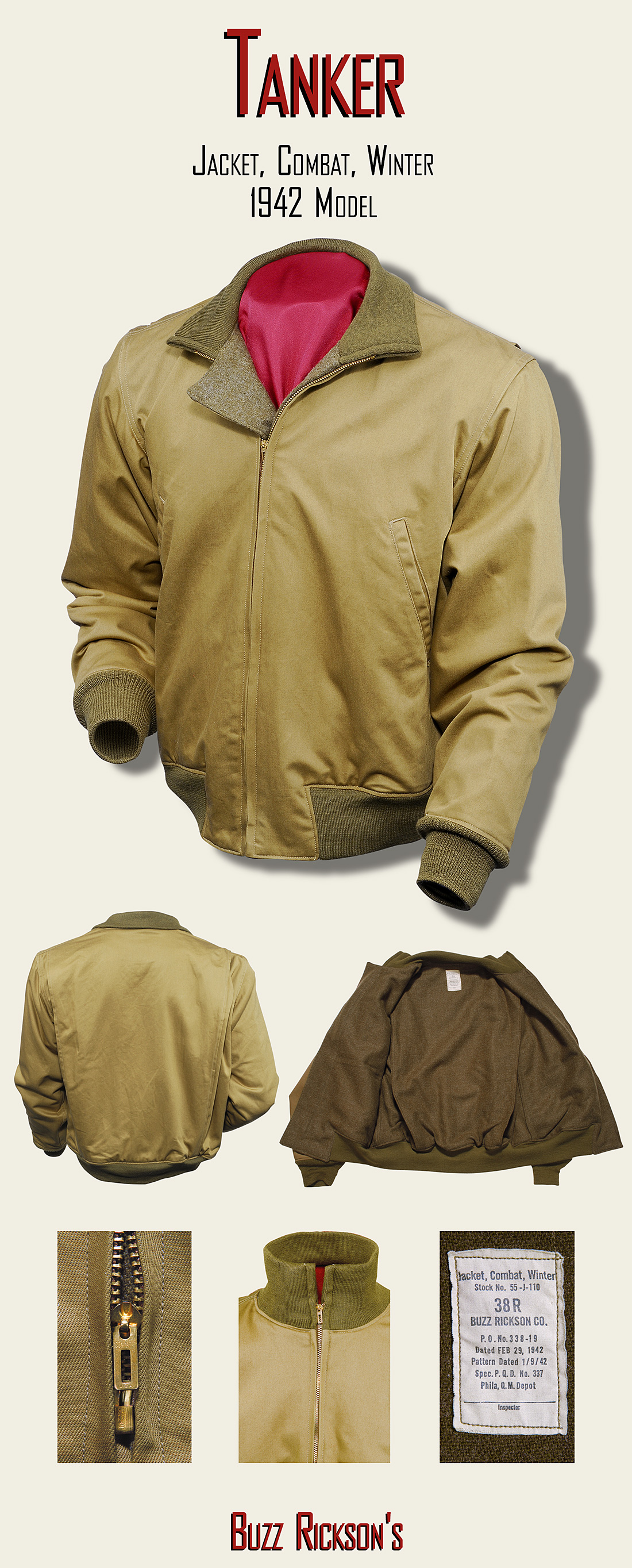 Jacket, Combat, Winter (First model tanker jacket, with patch pockets) –  WWII Impressions, Inc.