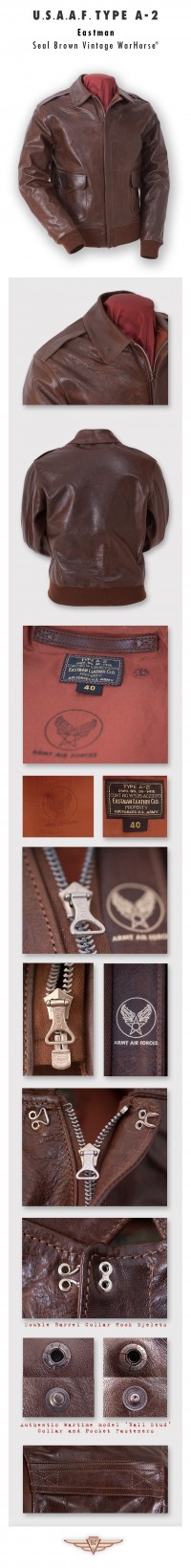 Eastman USAAF A-2 Flying Jacket, Seal Brown Horsehide