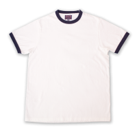 ELMC Vintage-Style Ringer Tee Shirt, Ecru/Navy