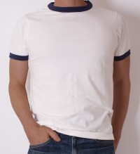 ELMC Vintage-Style Ringer Tee Shirt, Ecru/Navy
