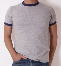 ELMC Vintage-Style Ringer Tee Shirt, Gray/Navy