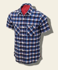 Sugar Cane Indigo-Dyed Slub-Check Short-Sleeve Shirt SC37322