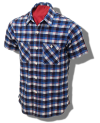 Sugar Cane Indigo-Dyed Slub-Check Short-Sleeve Shirt