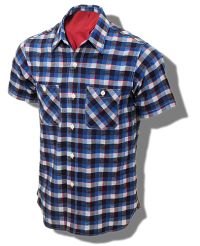 Sugar Cane Indigo-Dyed Slub-Check Short-Sleeve Shirt SC37322