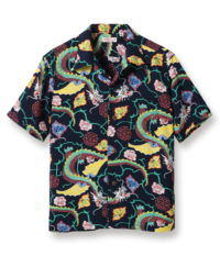 Sun Surf Vintage-Style Hawaiian Shirt Ming Print, Black