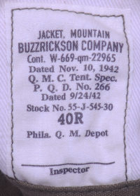 Buzz Rickson U. S. Army Mountain Field Jacket, 1942 BR14696